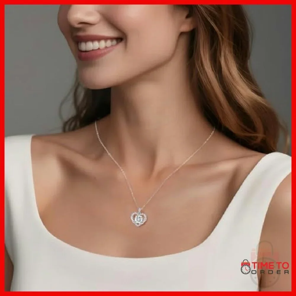 2 Carat Moissanite Heart Necklace Sterling Silver Adjustable Chain
